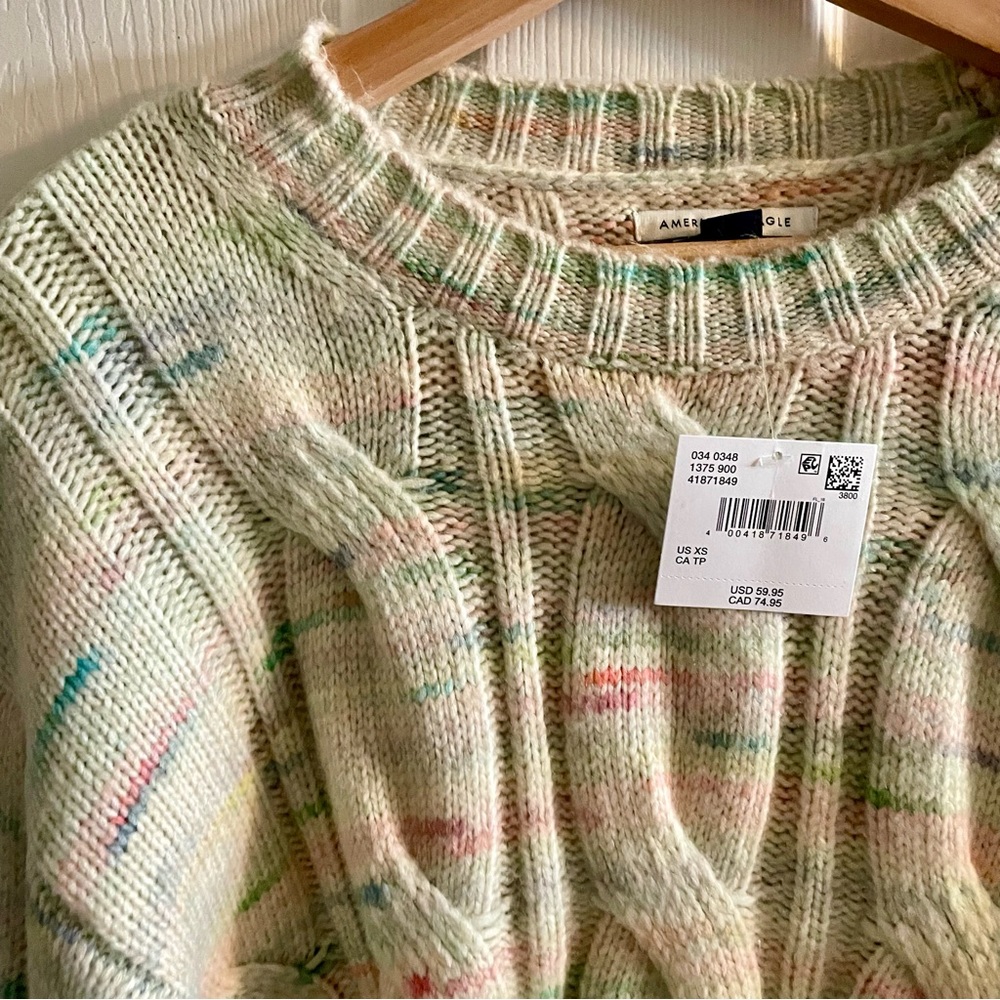American Eagle Outfitters Cream Multicolor Cable Knit  Sweater - Picture 8 of 13